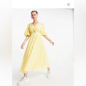 ASOS Yellow Gingham Seersucker Maxi Puffed Sleeves Size Zero 0 EUC (May be NWOT)